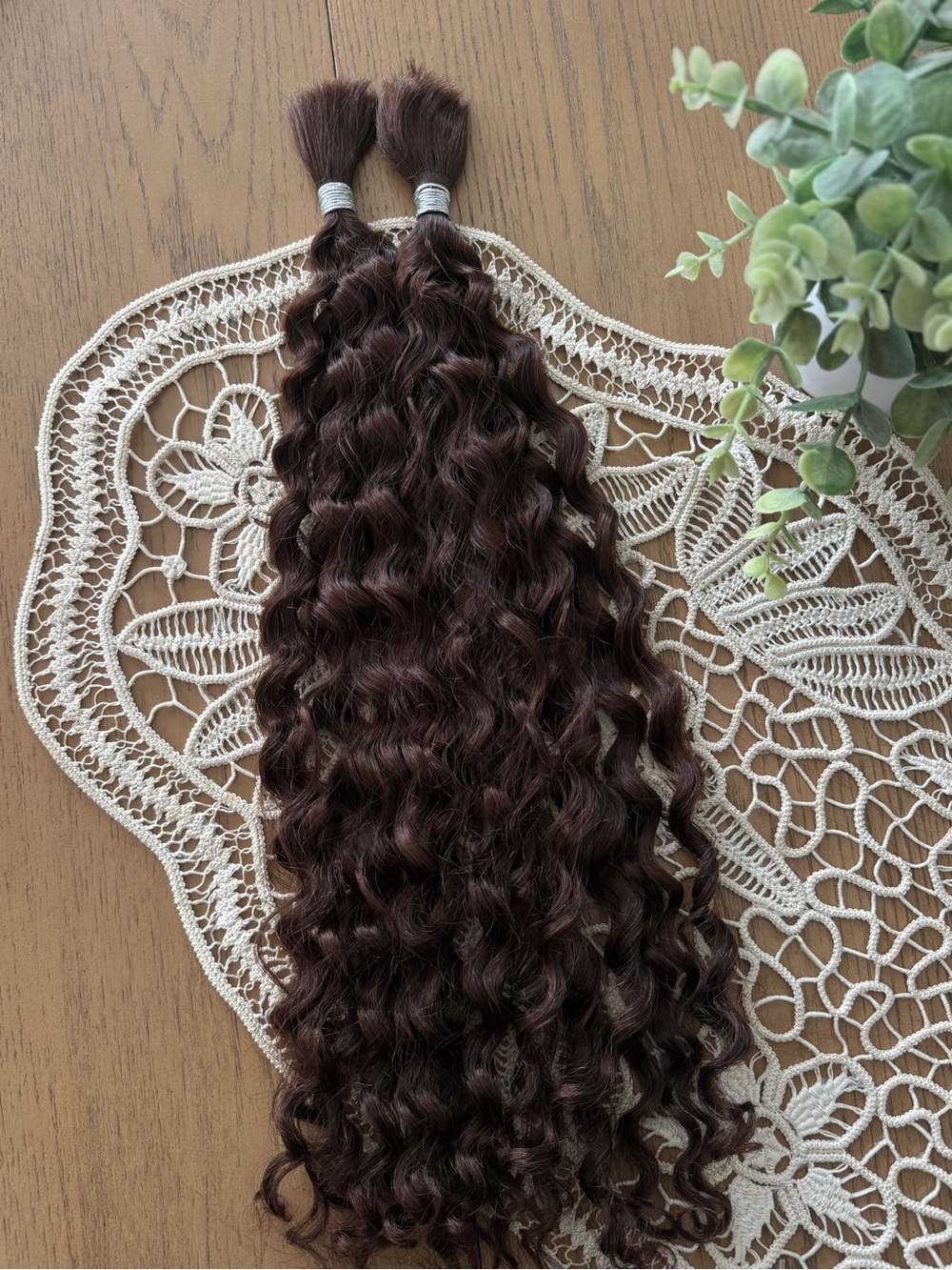 100% Human Hair Bulk Extensions 24” Medium Brown Deep Wave Curly